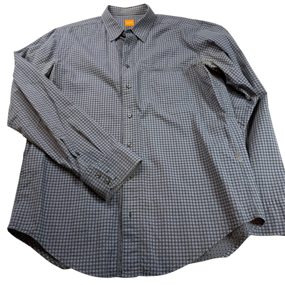 BOSS Hugo Boss Men's Button Down Shirt Plaid Checkered Long Sleeve‎ Size L